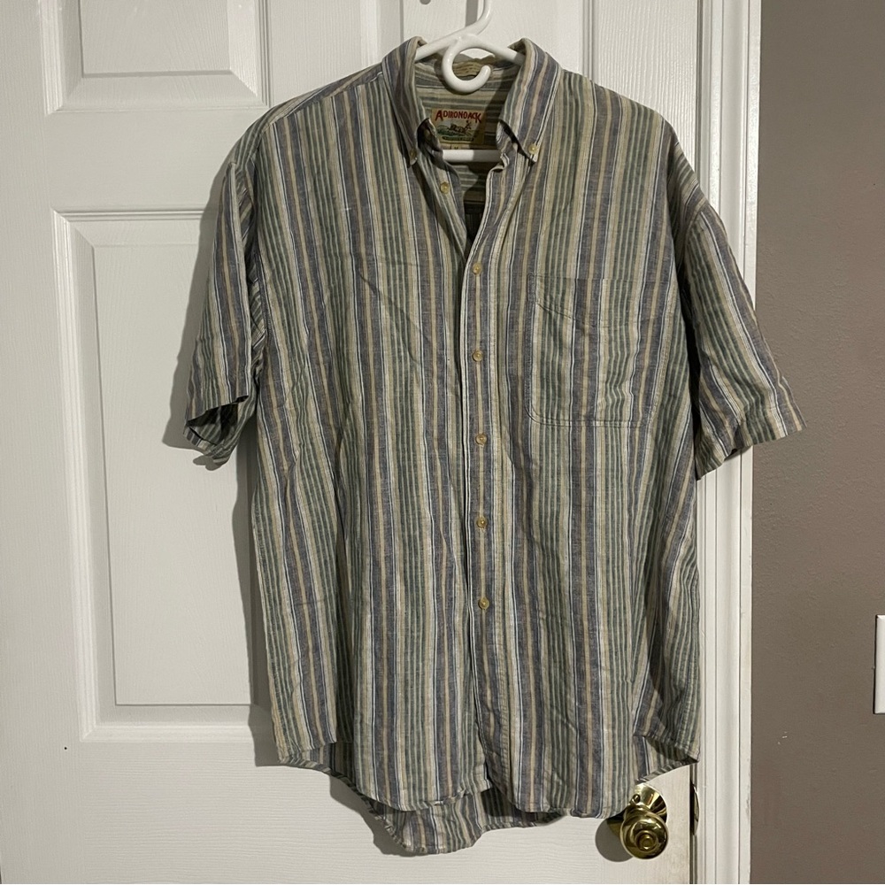 Adirondack Button Down Shirt Men Medium Short Sleeve Striped Down Print